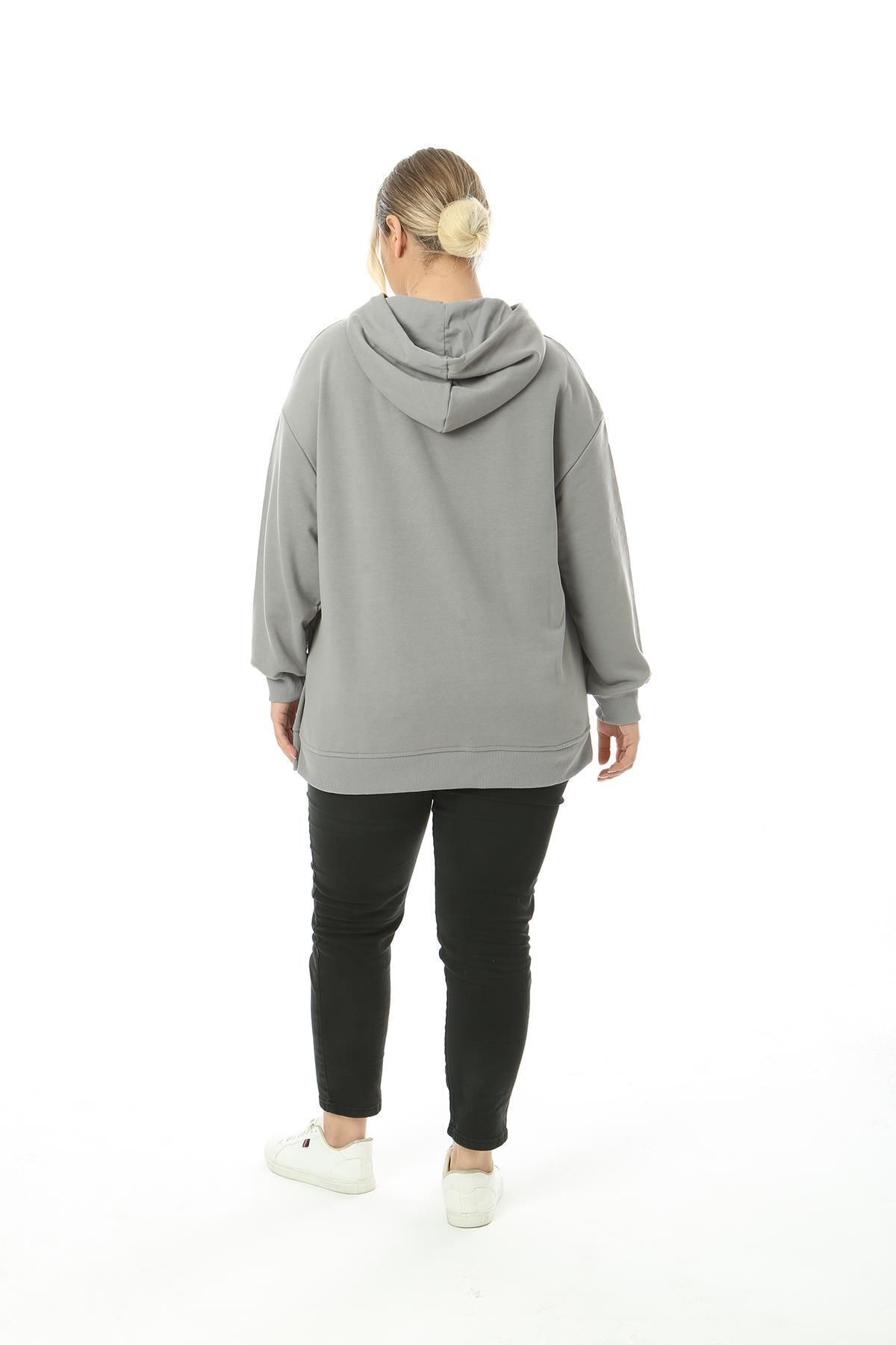 CrazyShopping Kadın Büyük Beden Yandan Fermuar Yırtmaçlı 3 İplik