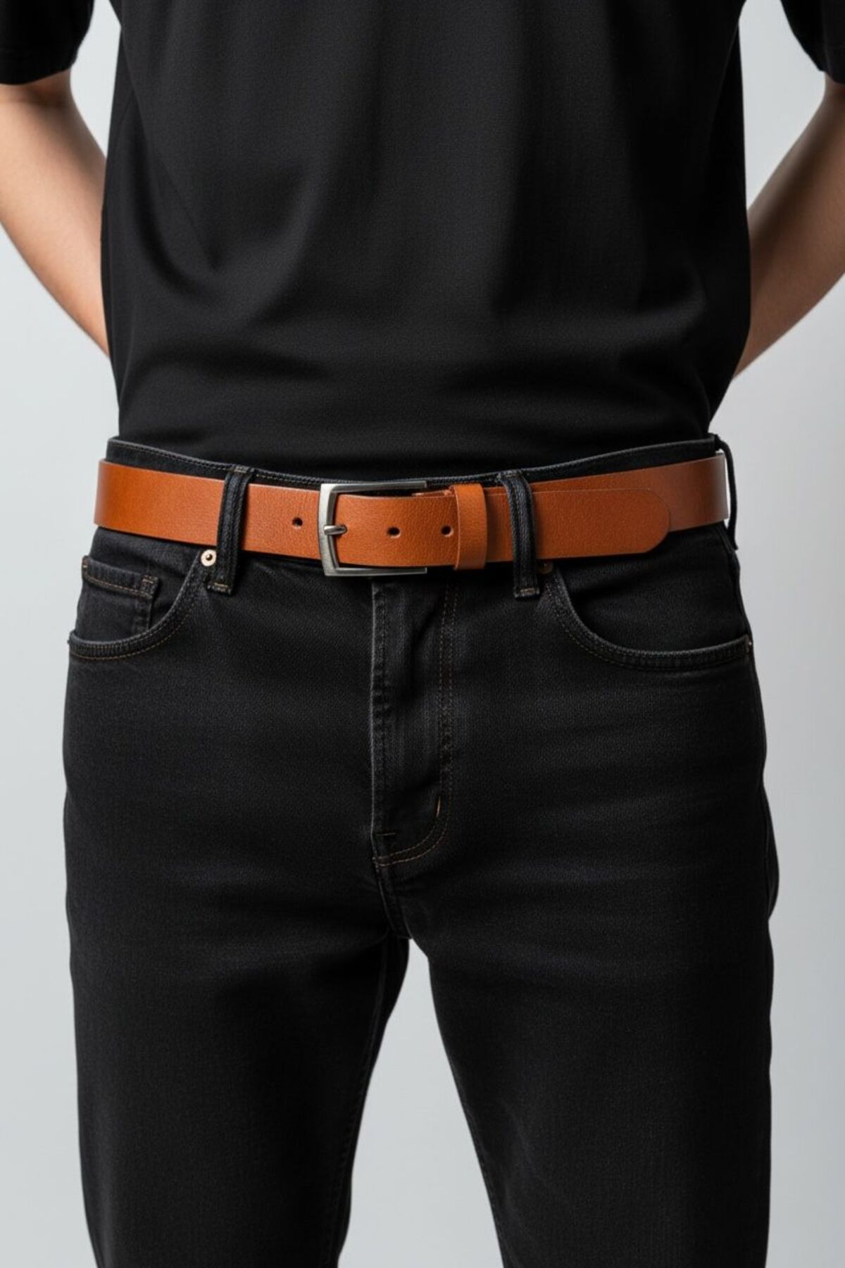100% Genuine Leather Jeans And 4 cm Men's Tan Belt Suitable For Canvas
