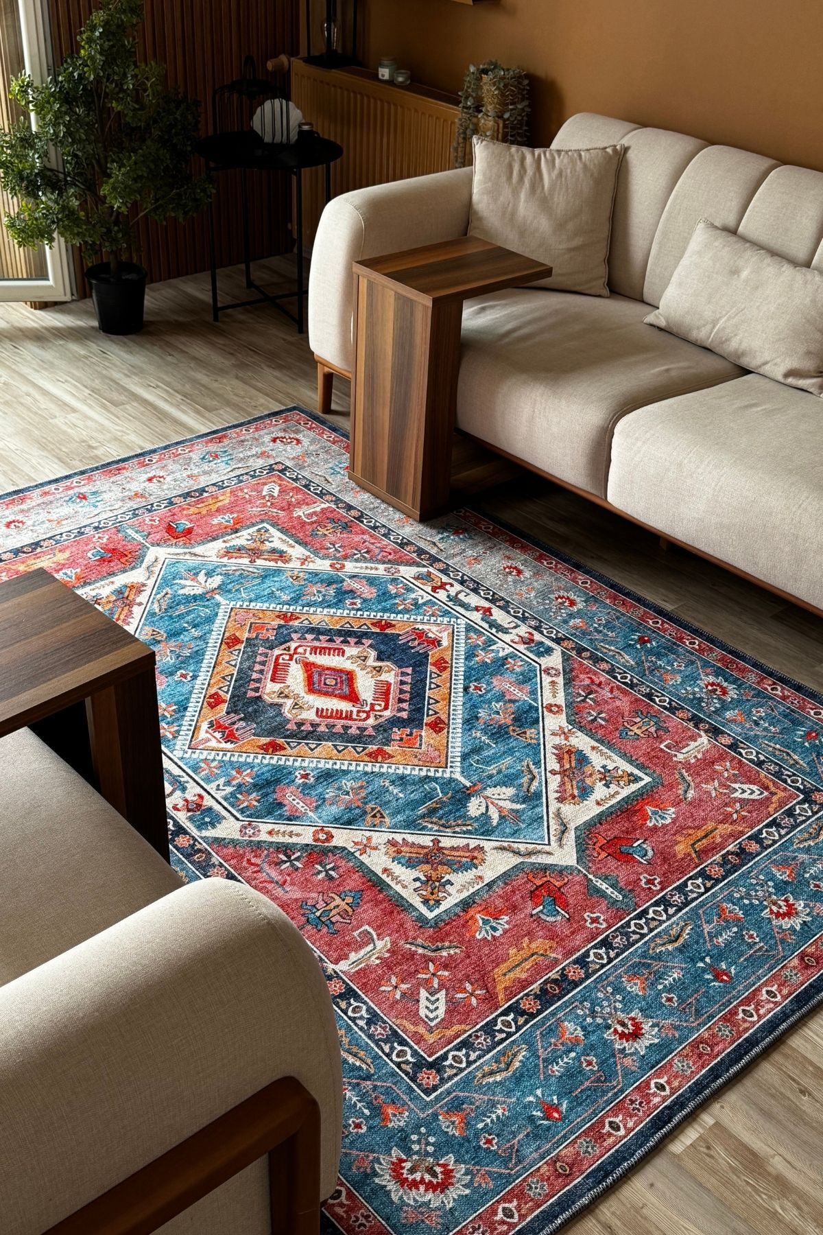 Beylerbeyi By 801 Blue Color Living Room Living Room Rug Machine Washable Woven Chenille Rug