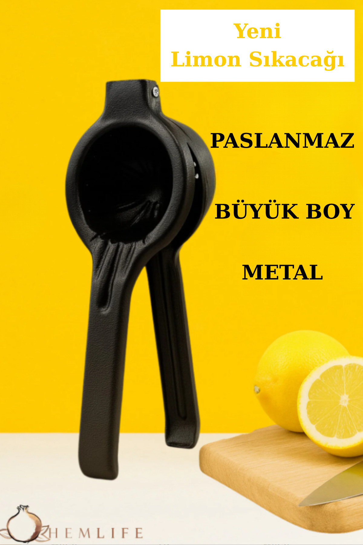 hemlife Metal Döküm , Paslanmaz , Limon ve Narenciye Sıkacağı SİYAH