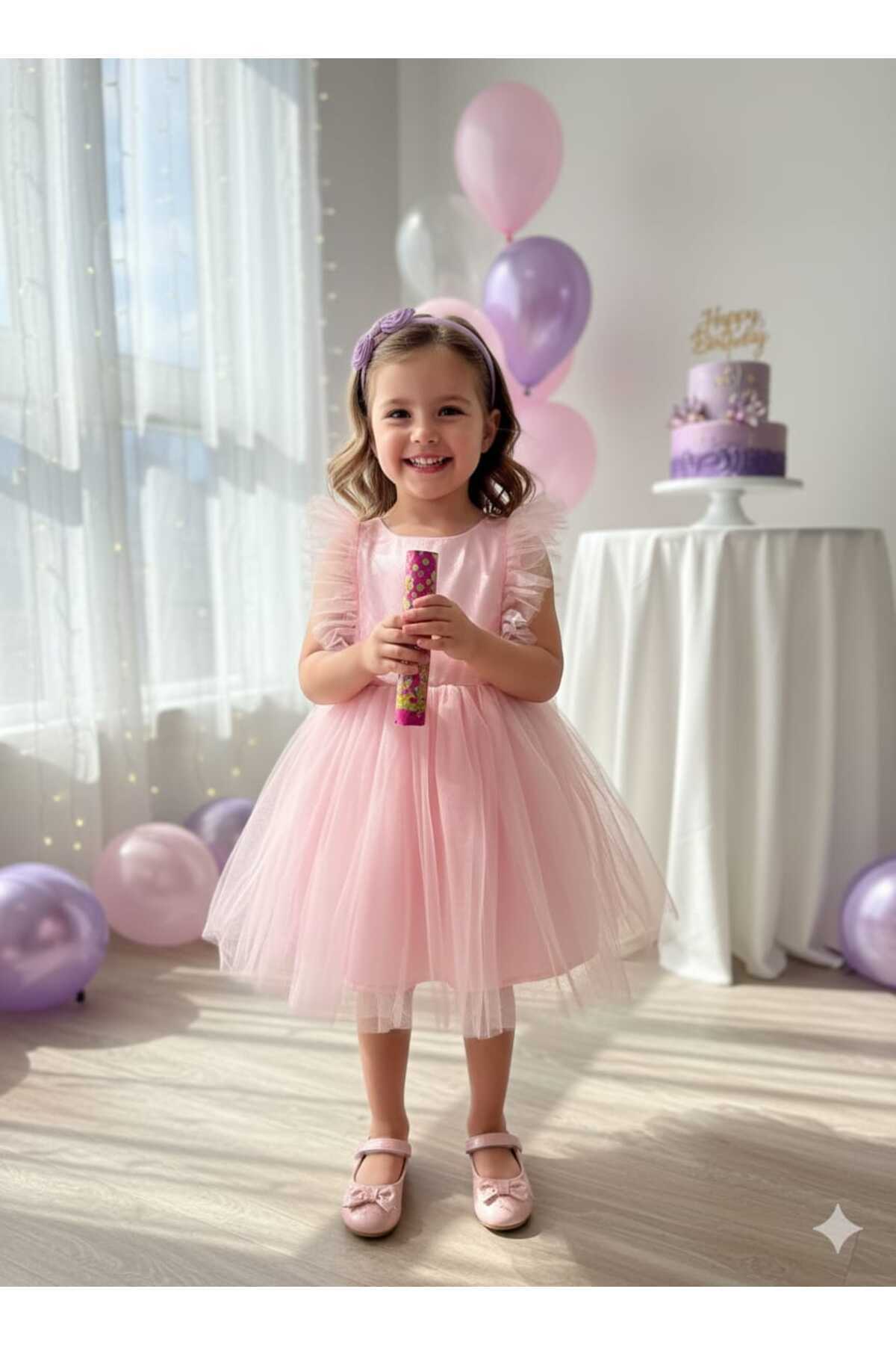 penu baby kids Pembe Tüllü Kolsuz Kız Bebek Elbise - Christie fotoğrafı 3 (önizleme)