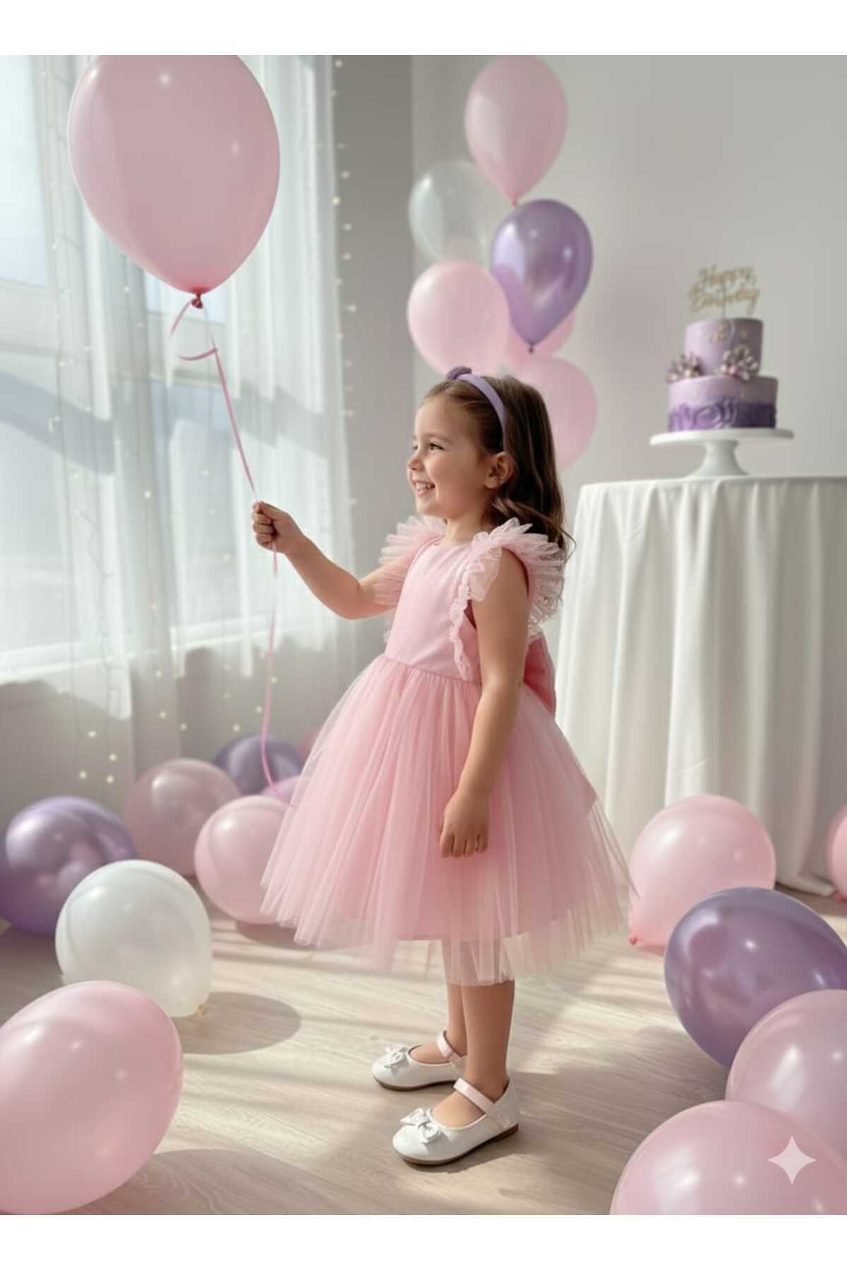 penu baby kids Pembe Tüllü Kolsuz Kız Bebek Elbise - Christie fotoğrafı 2 (önizleme)