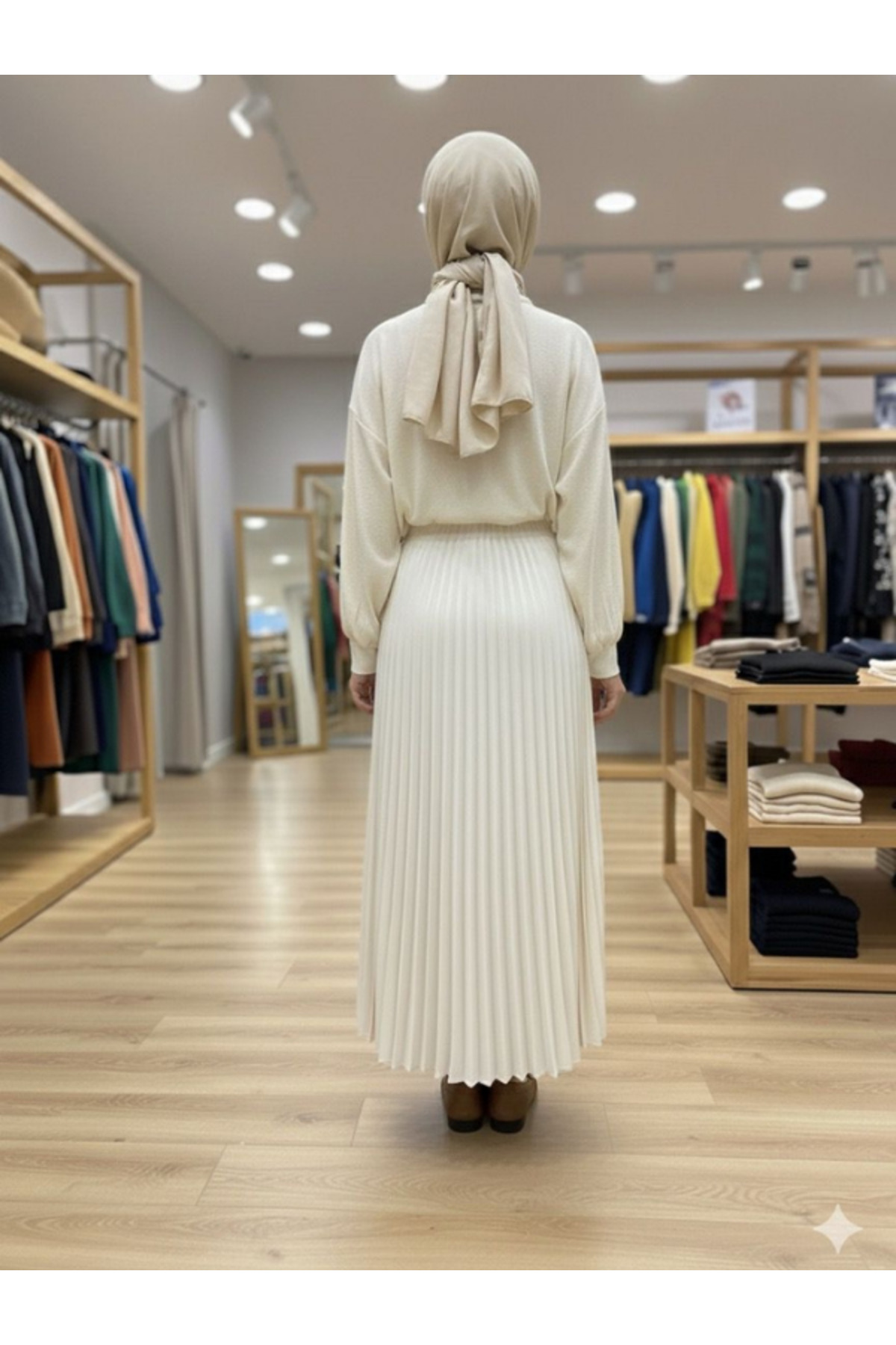 Famelin  Kadın Ekru Piliseli Etek - Görsel 2