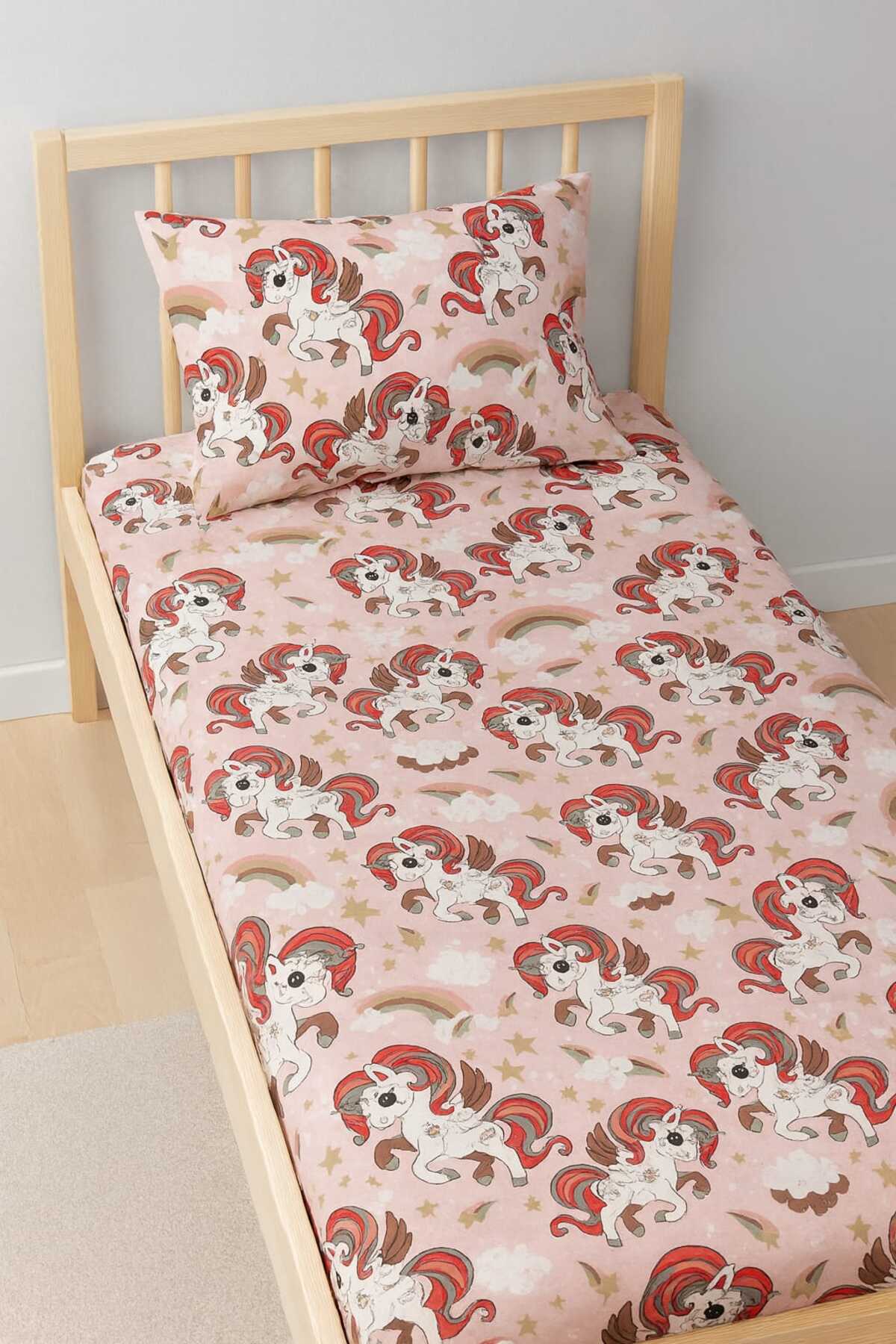 100% Cotton Baby & Kids Elastic Bed Sheet & Pillowcase 55x95 Pink Unicorn