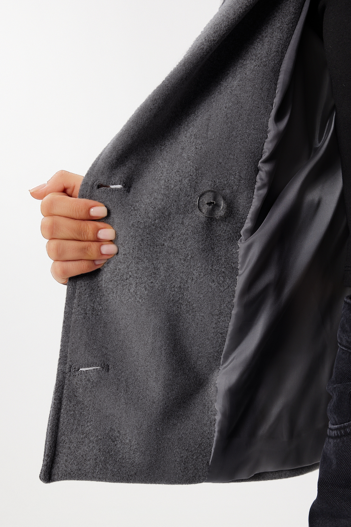 Lovelyİstanbul  Kruvaze Kısa Kaşe Kaban LGP0029 GRİ - Görsel 6