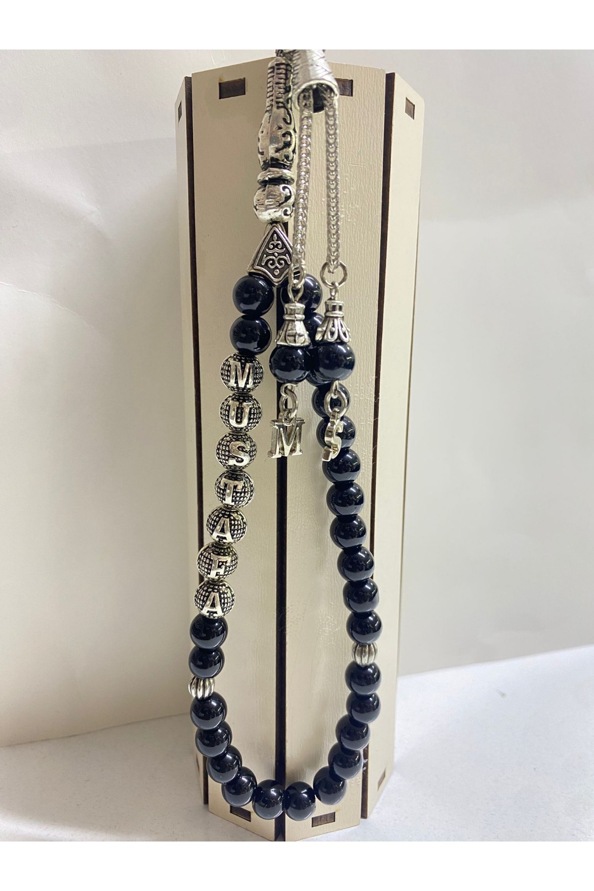 Lio20 Tesbih Oniks Taşı İsimli Püskülü Harfli Hediyelik Kutulu Tesbih♥