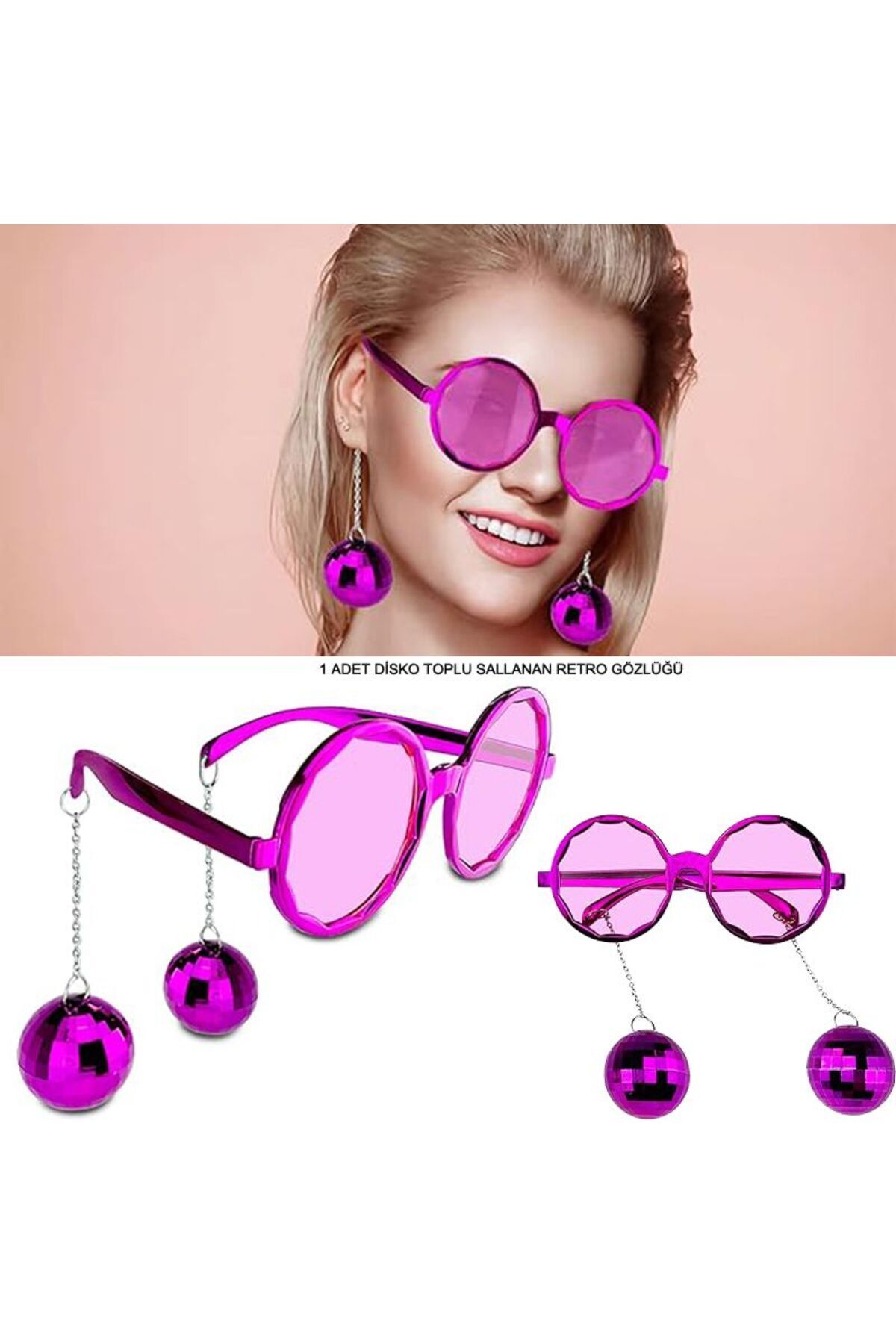 Pandoli Partidolu Retro Partisi Sallanan Disko Topları Gözlük Pembe Renk 1 Adet hallowbridehawaian