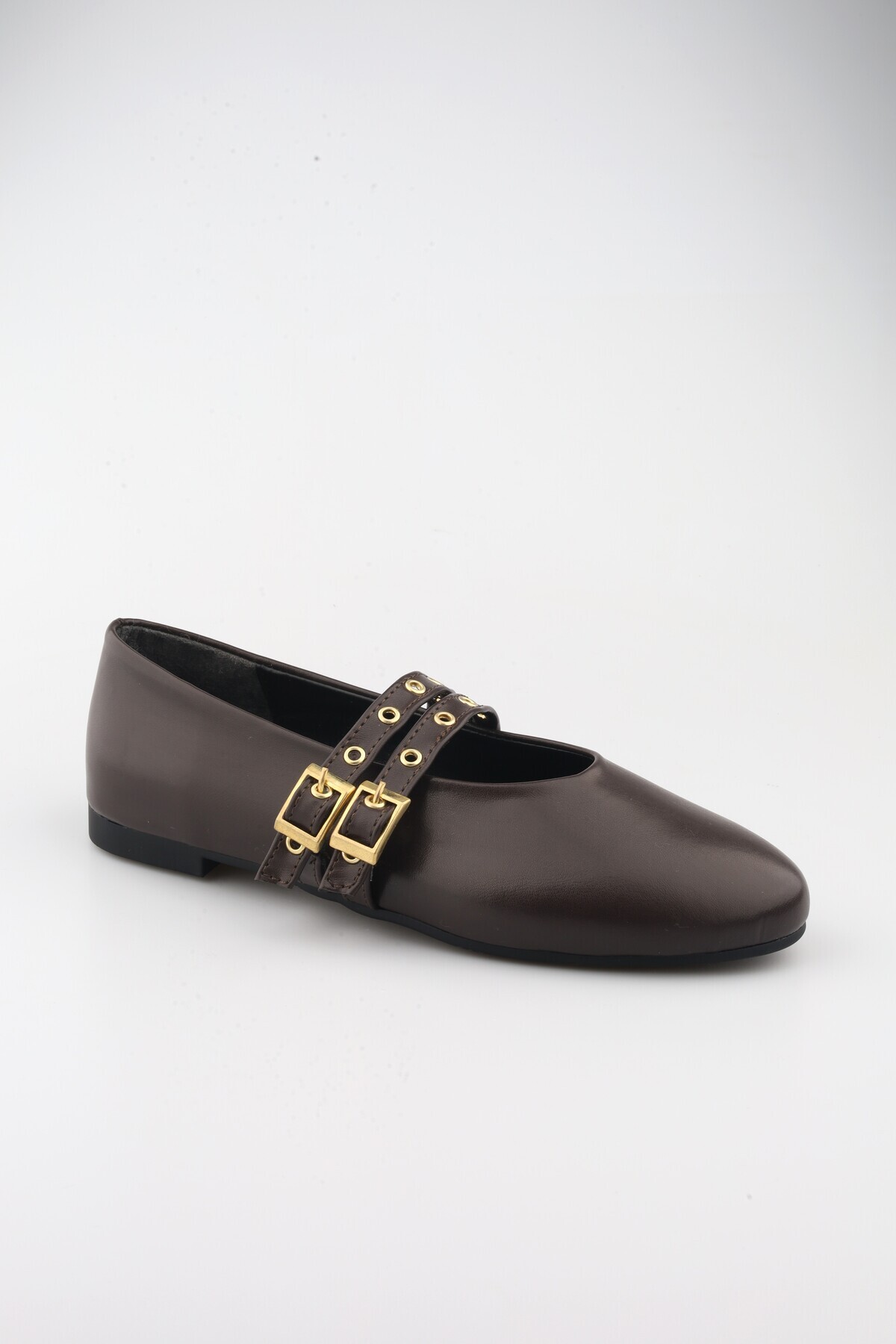 moon glow  Acı Kahve Babet Zımbalı Çift Tokalı Kadın Babet | Günlük Rahat Düz Taban Mary Jane Ayakkabı Moda - Görsel 10