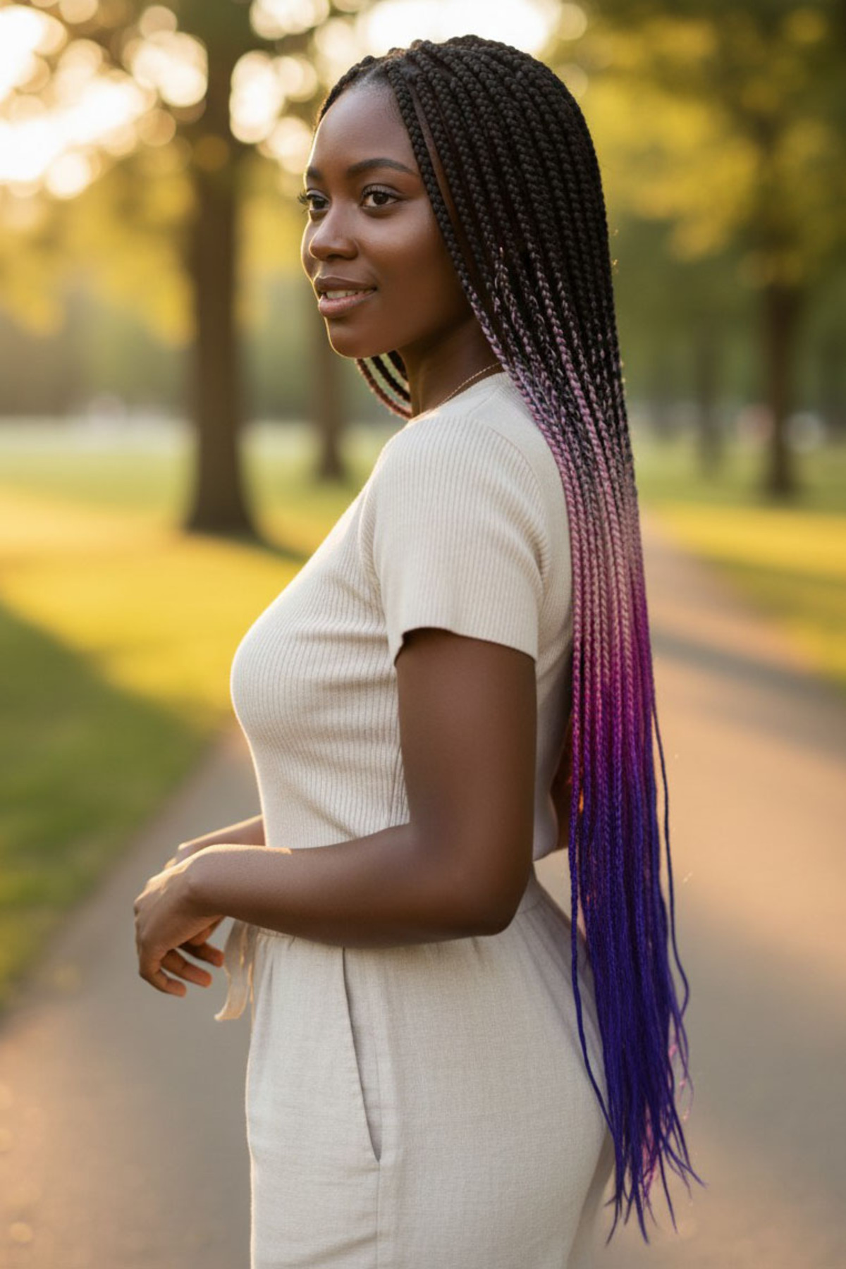 Black Three Color Ombrelled African Black Knit Box Braid Synthetic Hair 60cm 100gr