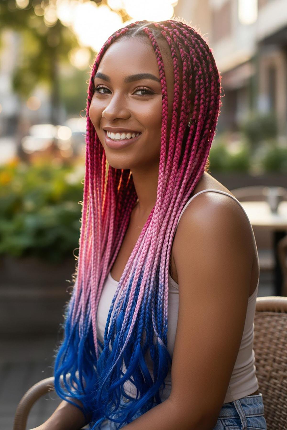 Dark Pink Three Colors Ombrelled African Black Knit Box Braid Synthetic Hair 60cm 100gr