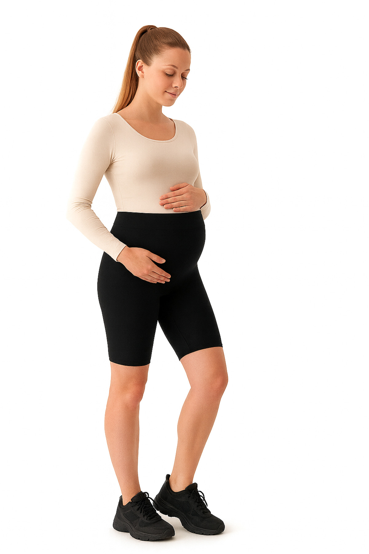 Belly Moon Beli Ayarlanabilir Siyah Diz Üstü Kısa Hamile Şort Tayt fotoğrafı 2 (önizleme)