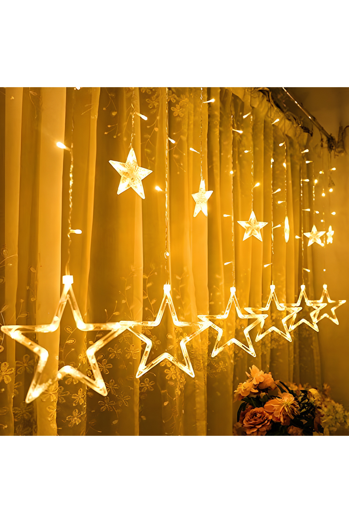OricareFain Instalatie craciun Perdea, 3 m, luminoasa de stele, Interior/Exterior, Interconectabila, Alb Cald