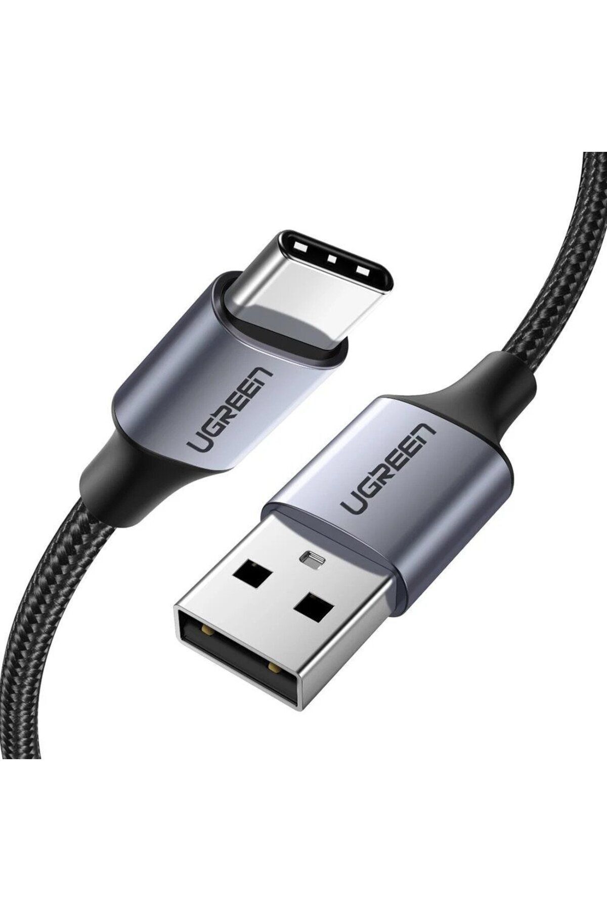 Ugreen USB-C - USB-A 3A QC Örgülü Hızlı Şarj Kablosu, 1 m, Siyah, 60126