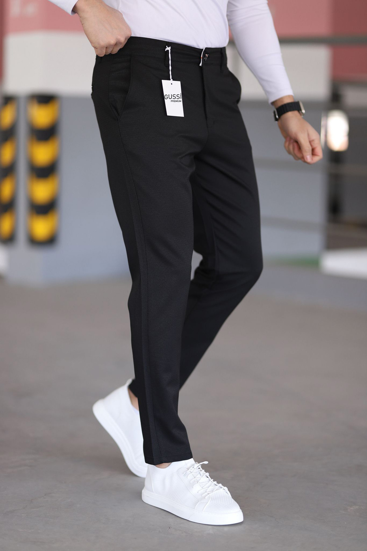 DOPPİO'N DENİM  Erkek Siyah Slim Fit Esnek Likralı Keten Pantolon - Görsel 3