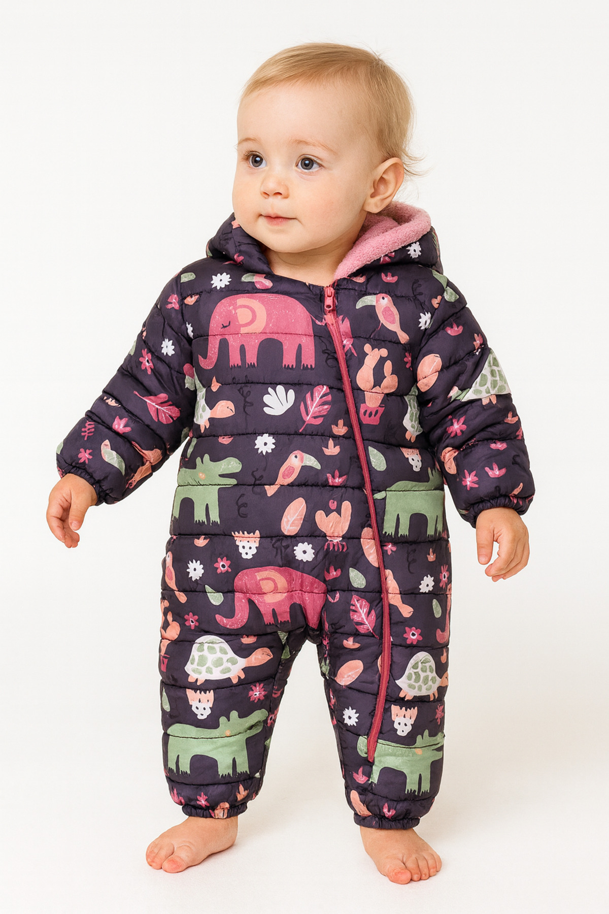 Elephant Furry Hooded Pink Baby Girl Astronaut Cosmonaut Jumpsuit