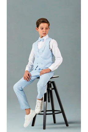 Atlas Kids Erkek Çocuk Smokin Takım Elbise – Jogger Pantolonlu Yelekli Papyon...