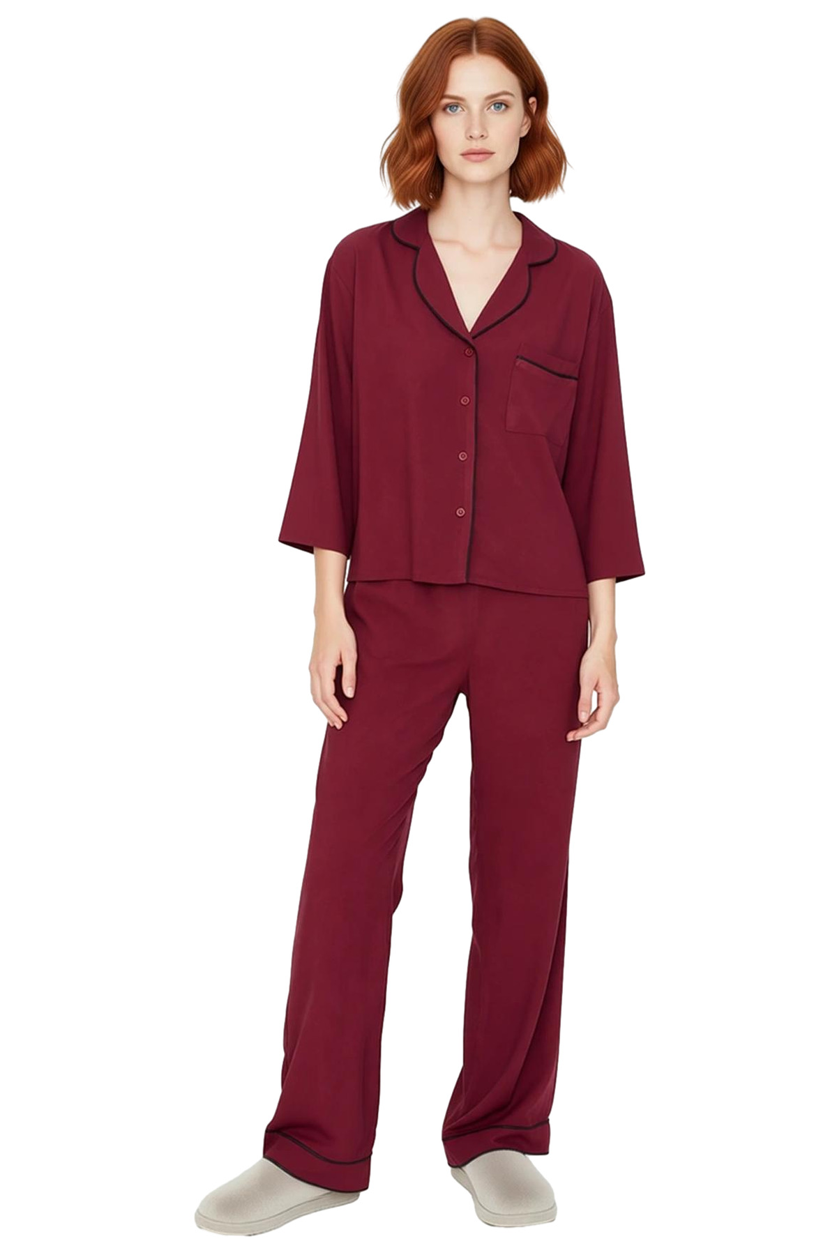 Kadın Viskon Pijama Takımı Shally Dokuma Kışlık Profesyonel Görünüm Günlük Kullanım İçin