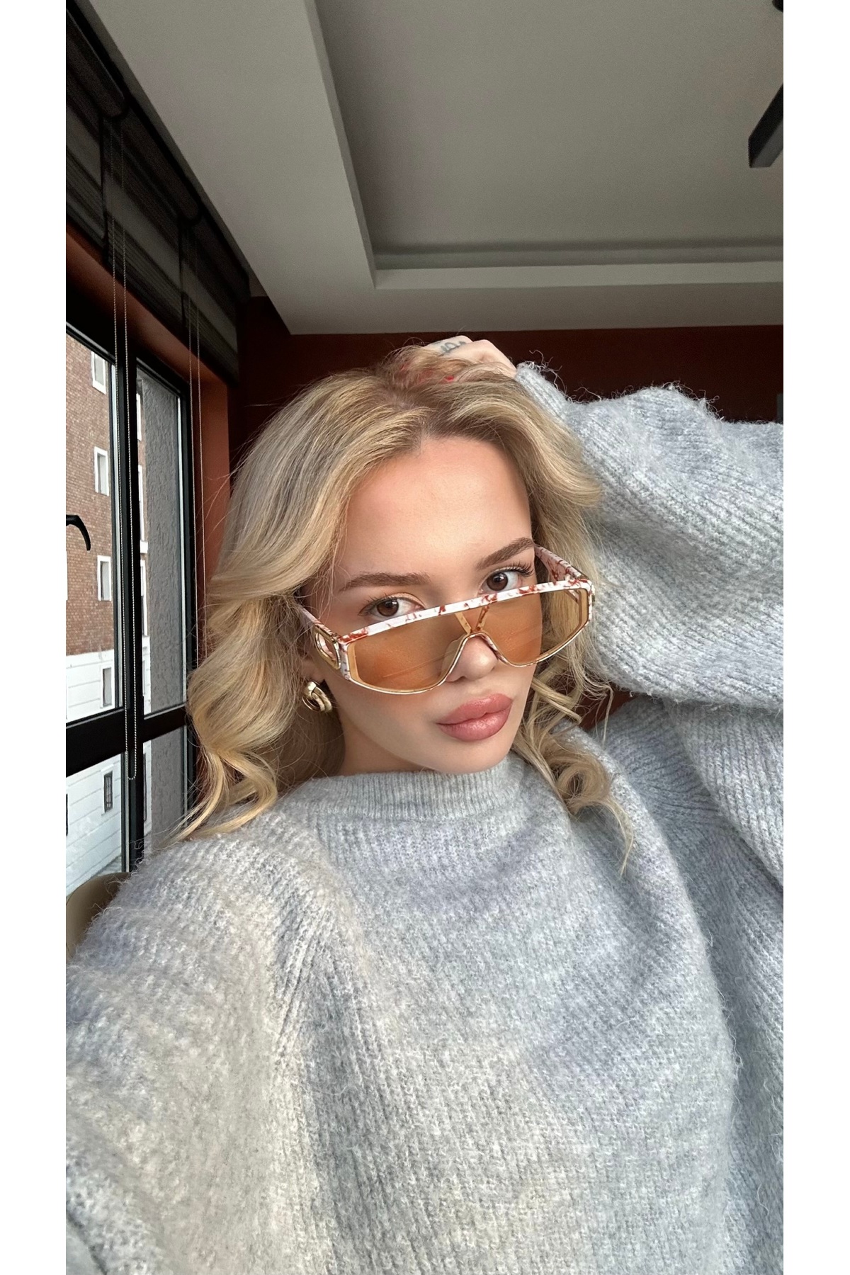 TomyHelf Yeni Sezon Şık Tasarım Mermer Desenli Çerçeve Nude Cam Vintage Unisex Güneş Gözlüğü görsel 3