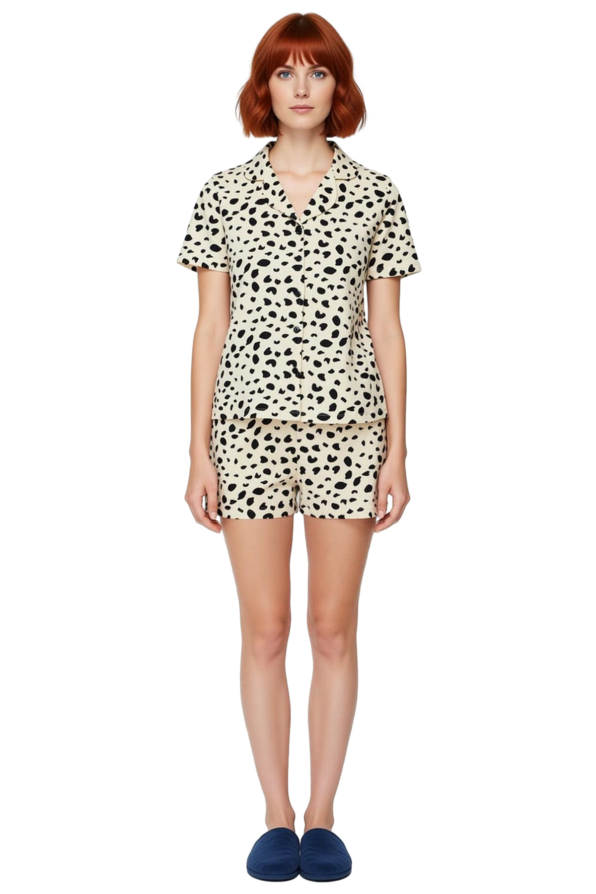Kadın Rahat Pamuklu Leopar Desenli Pijama Takımı Trend Tasarım Günlük Kullanım İçin