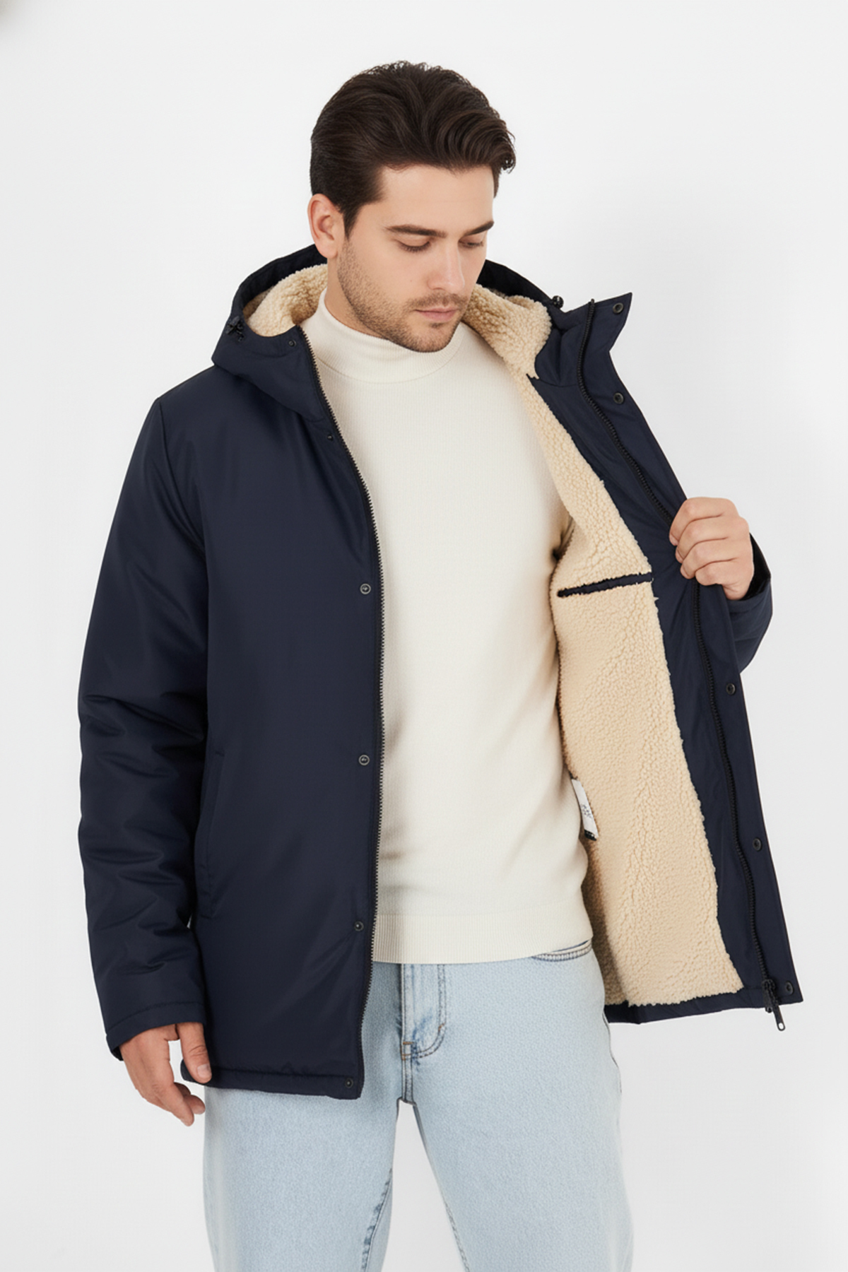 D1fference  Erkek Kışlık Parka Sıcak Tutan Dolgu İçi Kürklü Su İtici Rüzgar Geçirmez Kapüşonlu Parka Mont - Görsel 2