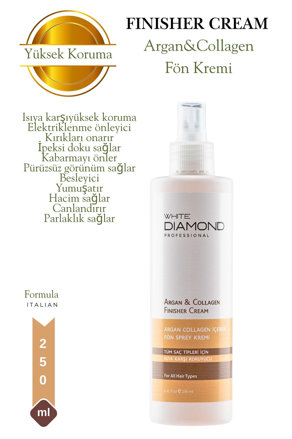 Isıya Karşı Güçlü Koruyucu Argan Kolajen Keratin Içeren Saç Bakım spreyi Fön kremi 250 ml — ER0000026 — تصویر 3 از 5