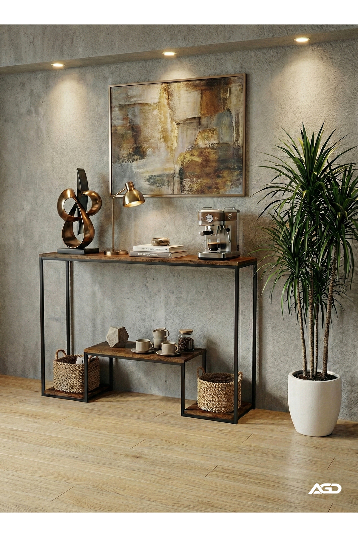 طاولة جانبية بتصميم عصري ثلاثي الطبقات، مناسبة لمع...