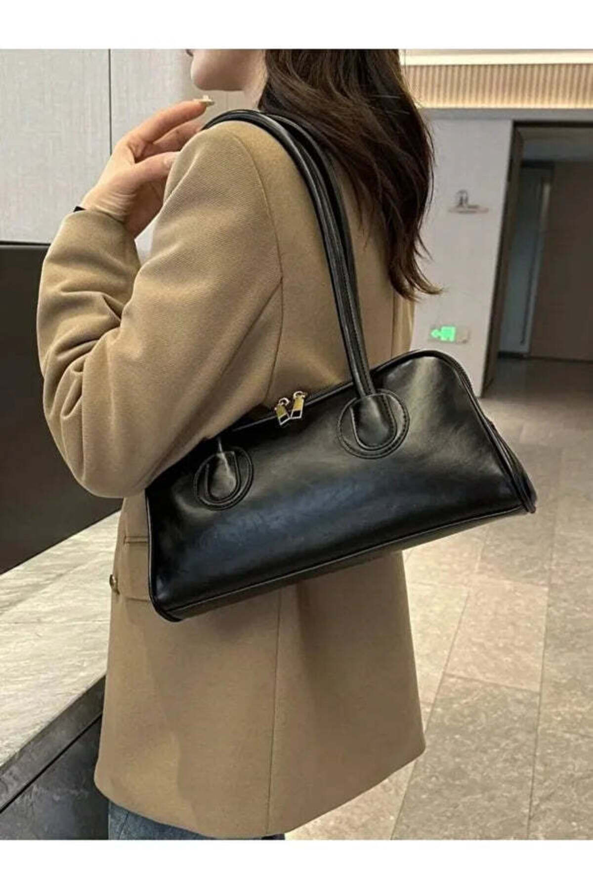 Siyah Meva Çift Fermuarlı Siyah Baget El Ve Kol Kadın Çantası görünüm 3