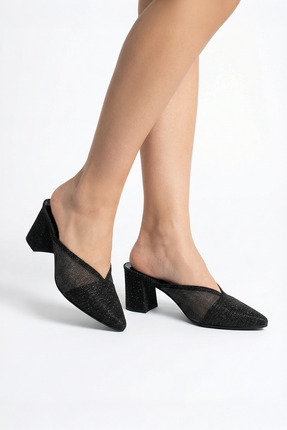 Gül Kundura Kadın Siyah Abiye Ev Terliği