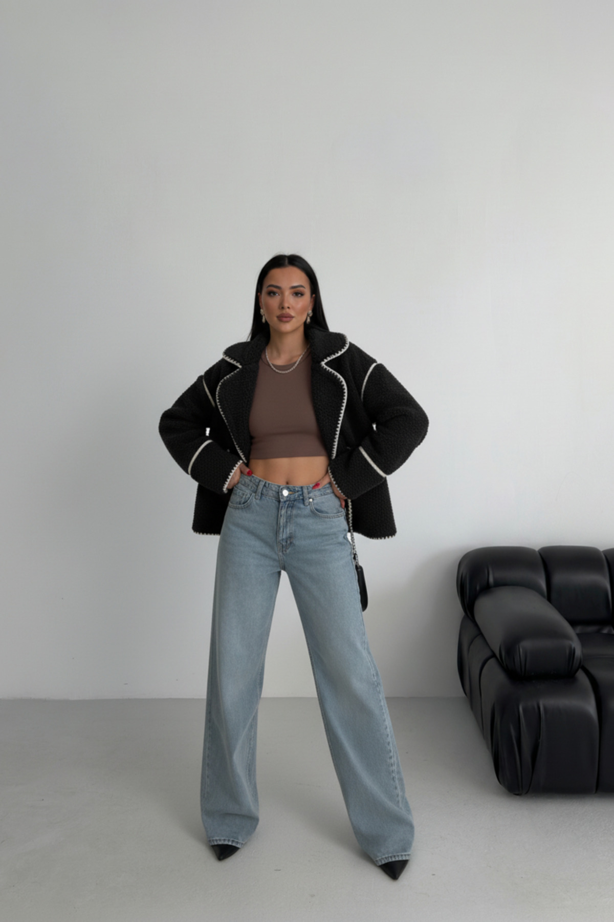 ALFUDO Moda Collection Valley Kadın Kruvaze Yaka Teddy Mont görsel 5