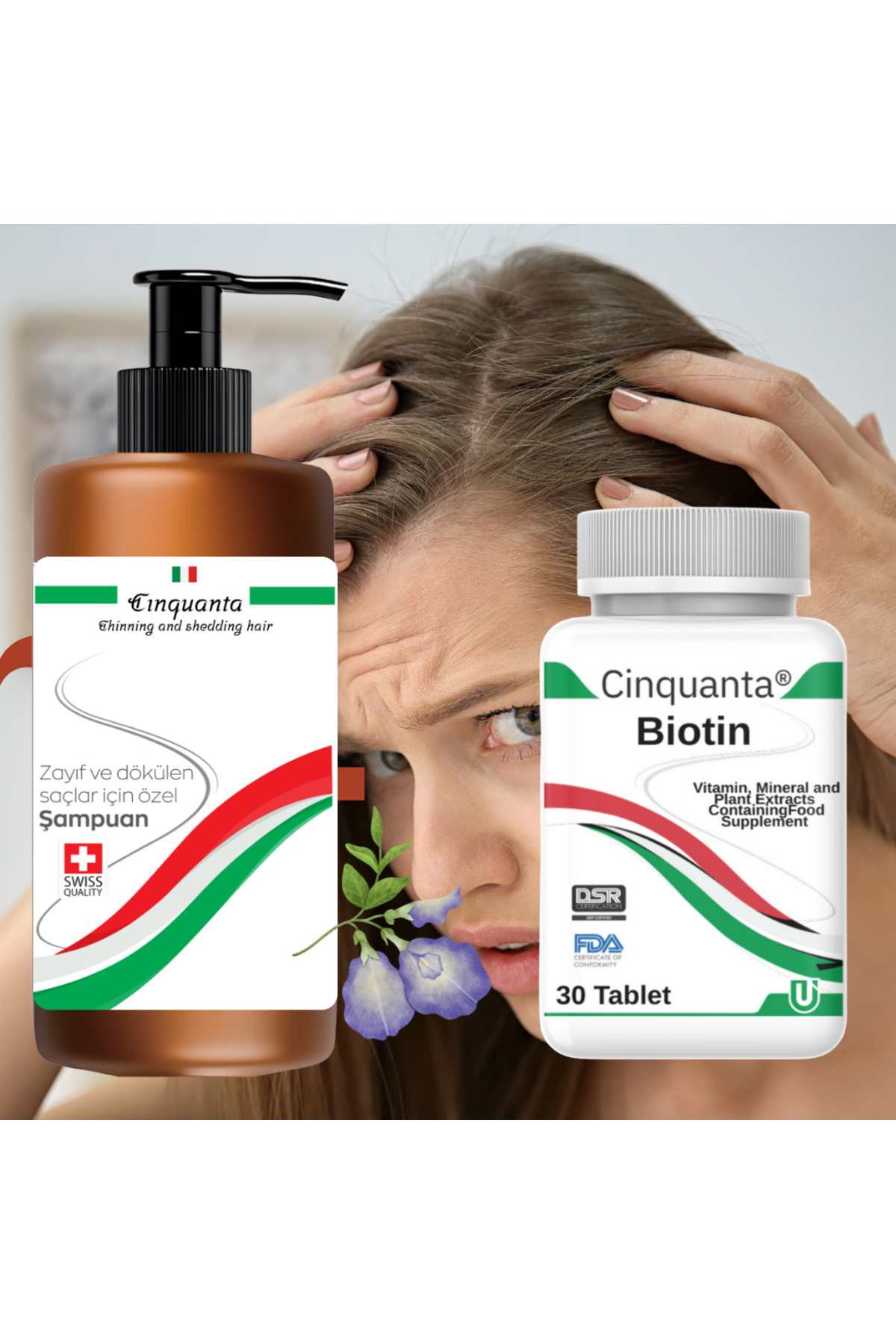 Cinquanta Şampuan + Biotin Tablet İkili Paket | Dökülen Saçlara Karşı Etkili Bakım 🌿 — cinqsmtb