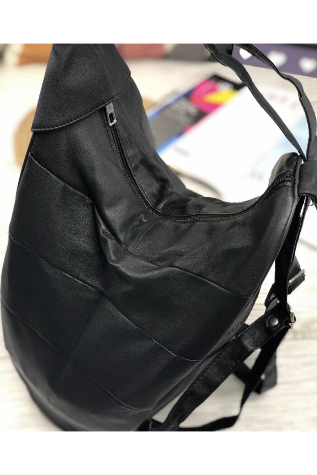 Deribag Hakiki Deri Kadın Sırt Çantası Siyah 25*36*16 Cm görsel 5