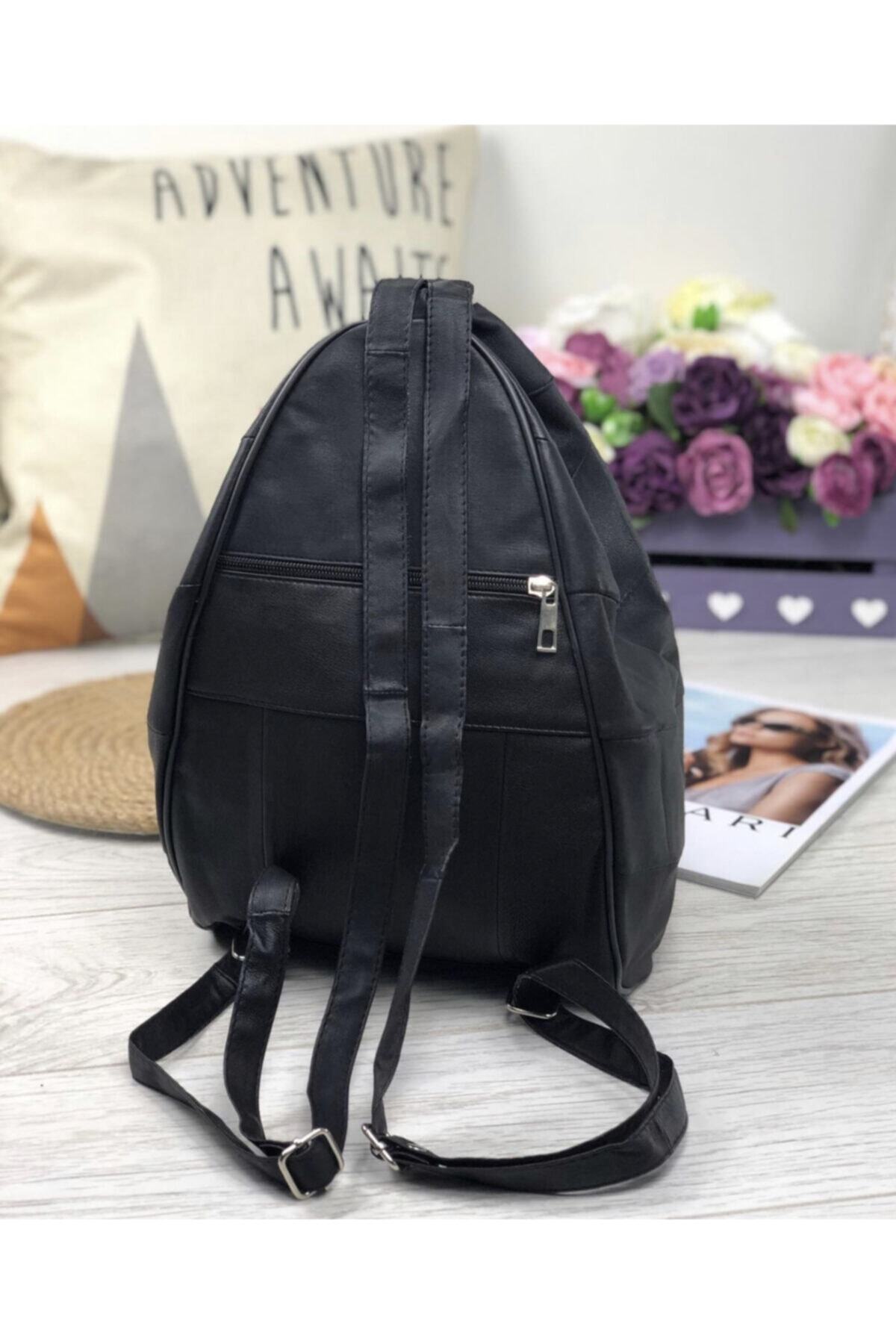 Deribag Hakiki Deri Kadın Sırt Çantası Siyah 25*36*16 Cm görsel 4