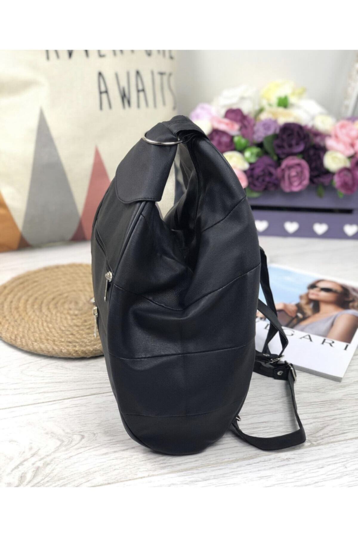 Deribag Hakiki Deri Kadın Sırt Çantası Siyah 25*36*16 Cm görsel 3