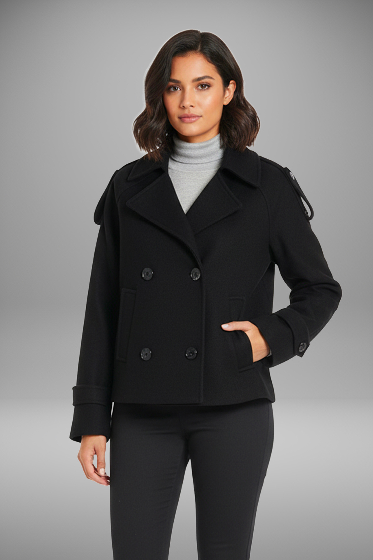 Soydan Güner  Kadın Crop Kaban Siyah 1425 - Görsel 2