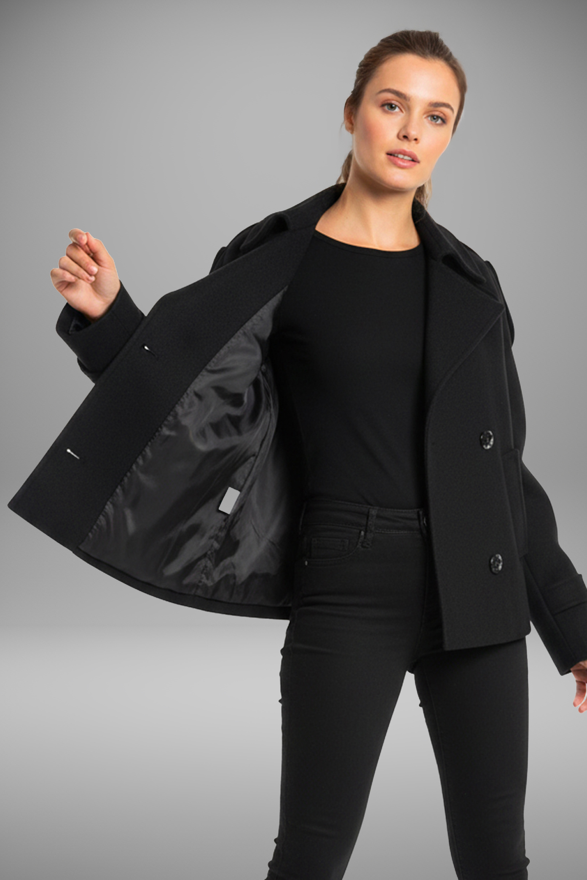 Soydan Güner  Kadın Crop Kaban Siyah 1425 - Görsel 5