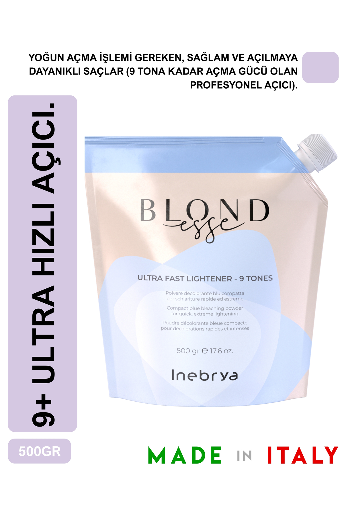 Inebrya روشن کننده مو Blondesse 9+، 500 گرم - 9 تُن قدرت روشن کنندگی — 8008277261508