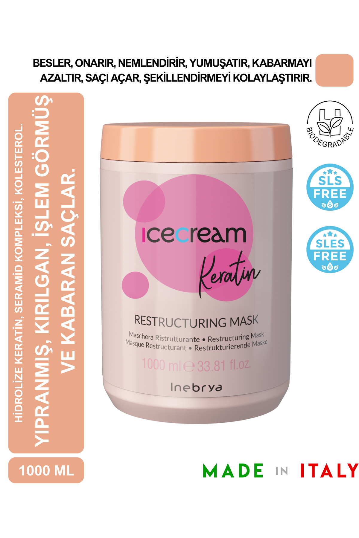 Inebrya Ice Cream Keratin Restructuring Mask Keratin Bazlı