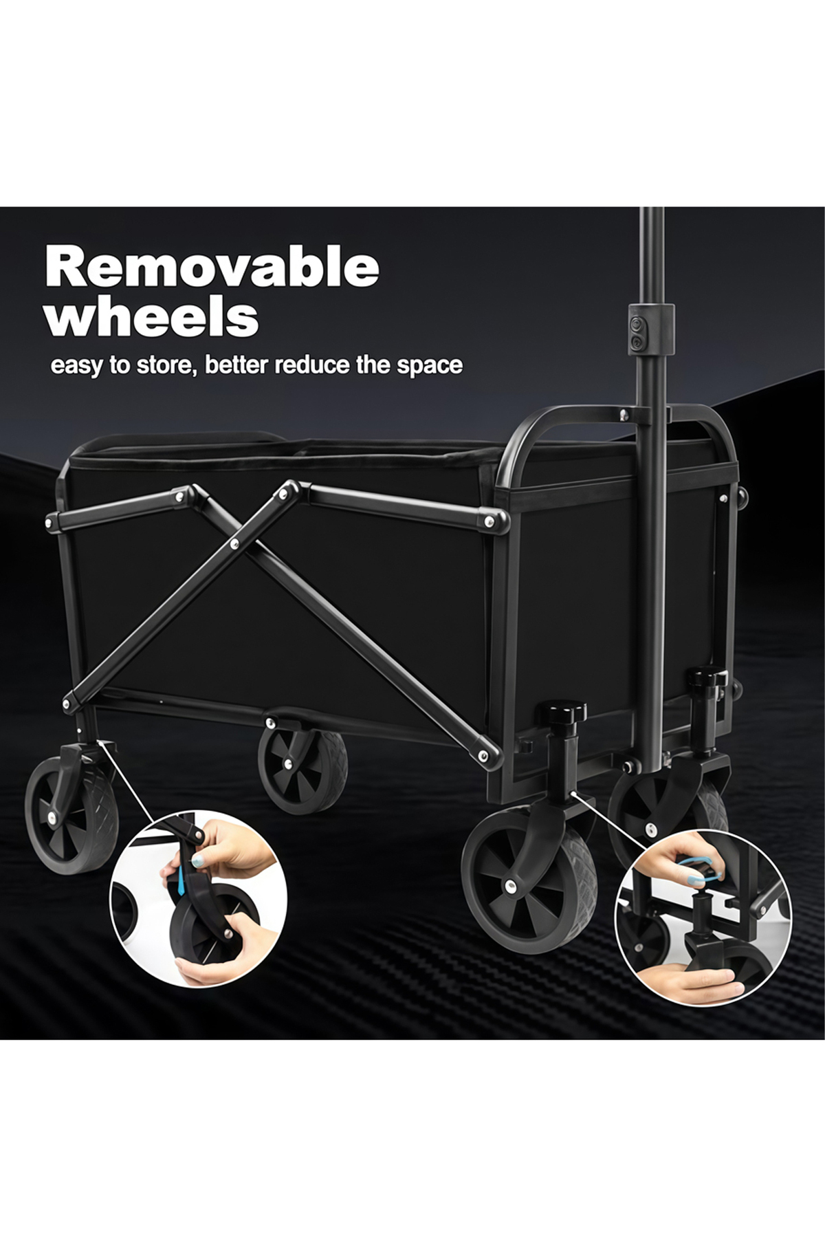 عربة تخييم قابلة للطي، ذات سعة كبيرة وعجلات متينة قابلة للفصل للرحلات والتخييم