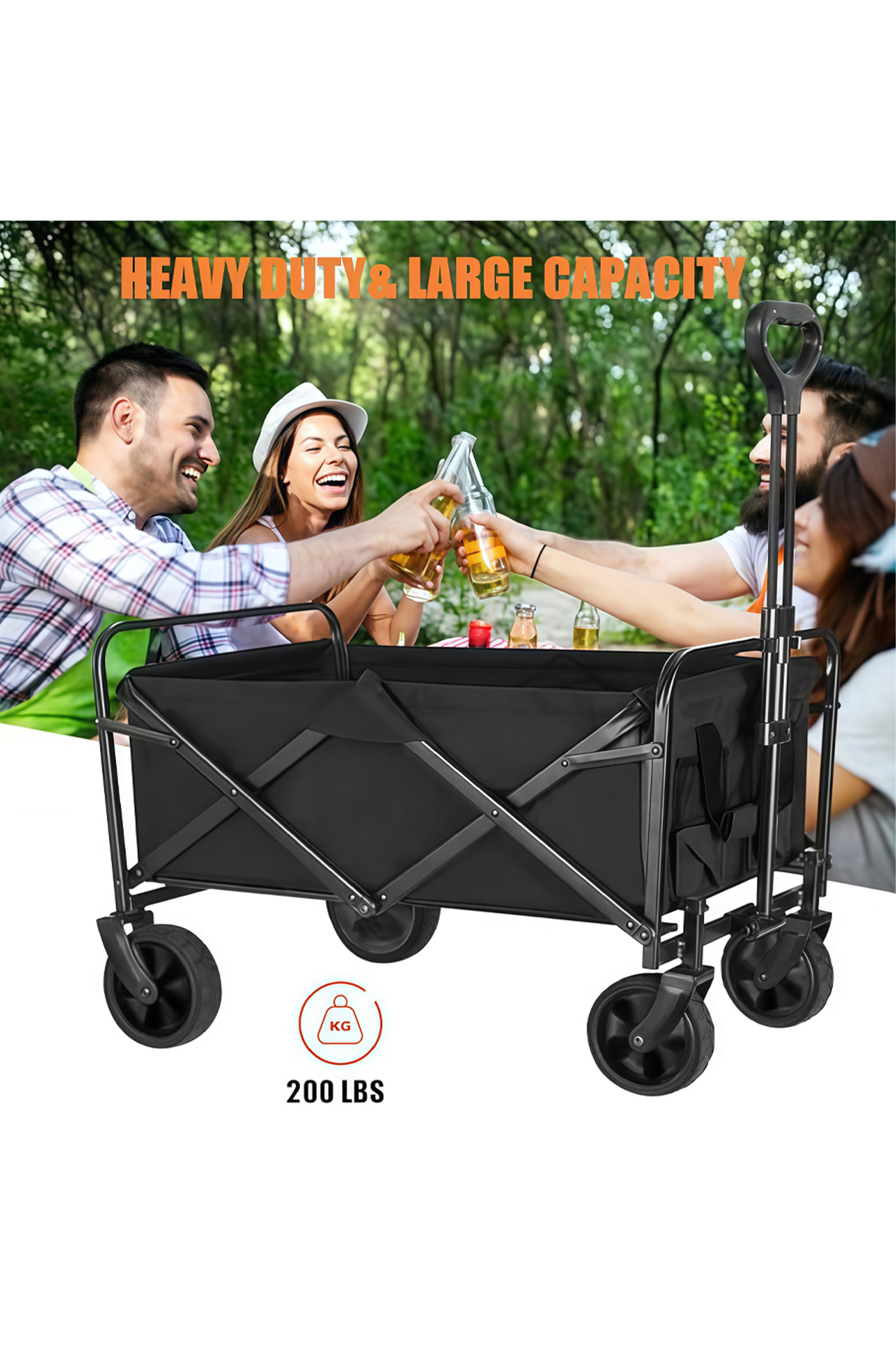 عربة تخييم قابلة للطي، ذات سعة كبيرة وعجلات متينة قابلة للفصل للرحلات والتخييم