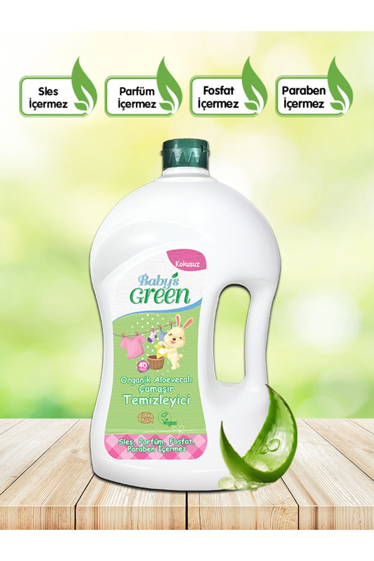 Baby's Green 1500 ml Organik Aloe Veralı Bebek Çamaşır Temizleyici -Kokusuz- (40 YIKAMA) fotoğrafı 4 (önizleme)