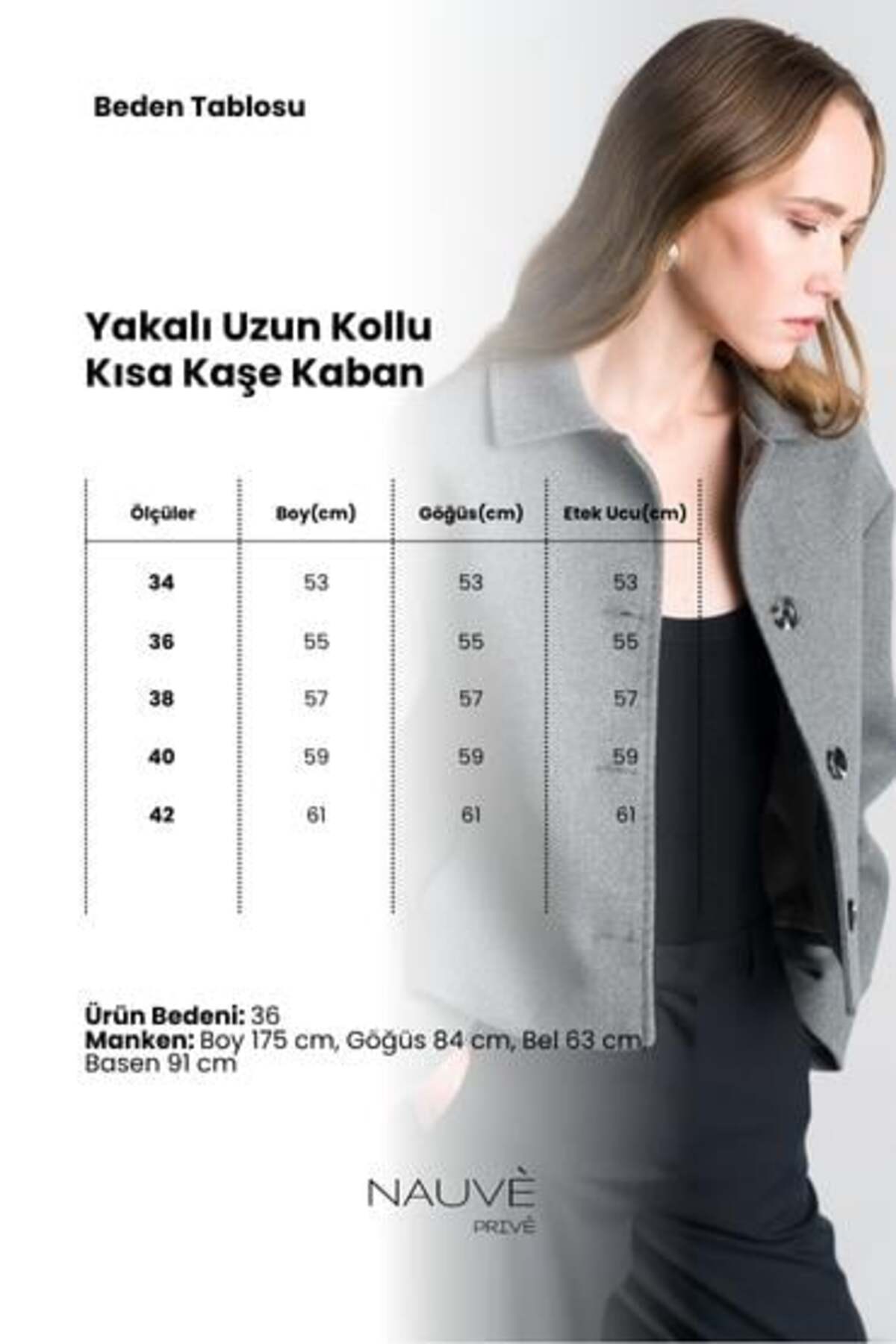Nauve Prive Yakalı Uzun Kollu Kısa Kaşe Kaban görsel 5