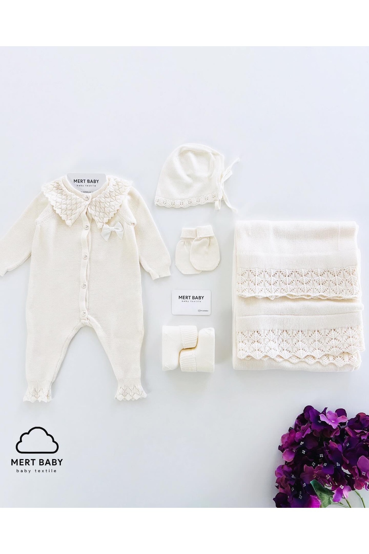 Mert Baby Luna Triko 5'li Organik Hastane Çıkış Seti %100 Pamuk Yenidoğan Üçgen Yaka Kız Bebek fotoğrafı 2 (önizleme)