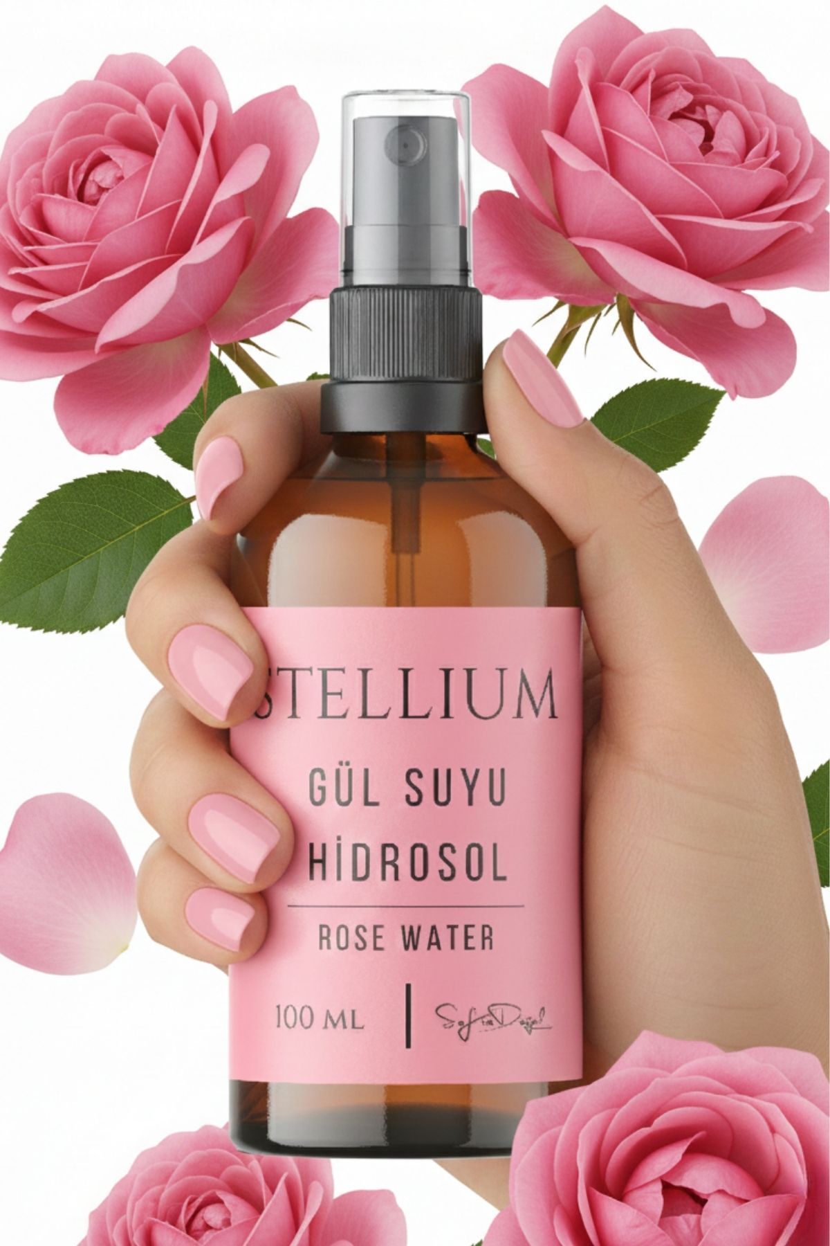 Saf Gül Suyu | Gıda Uyumlu %100 Doğal Cilt Toniği | Buhar Distilasyonu Hidrosol 100 ML — 8684302800777 — تصویر 5 از 6