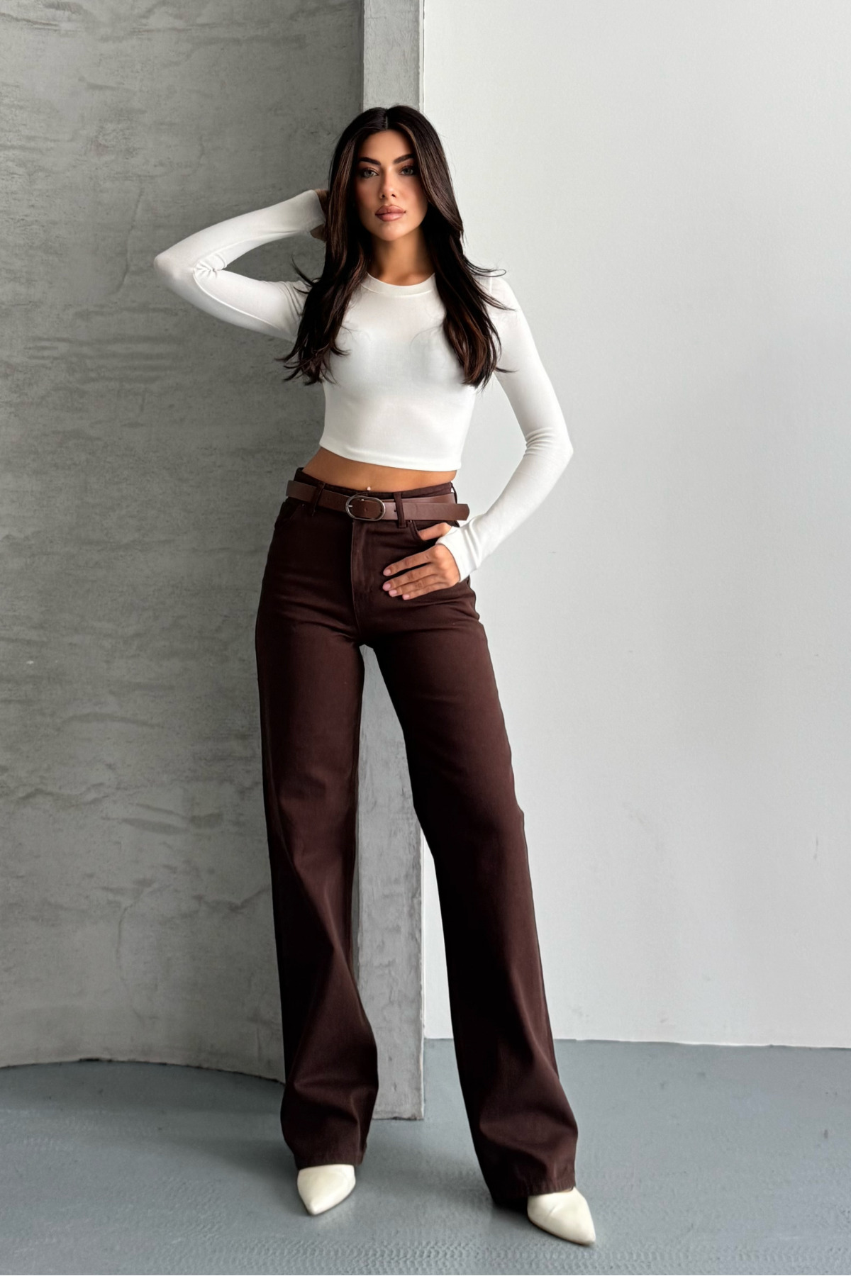 macharel jeans D92 Kahverengi Straight Fit Geniş Paça Pantolon