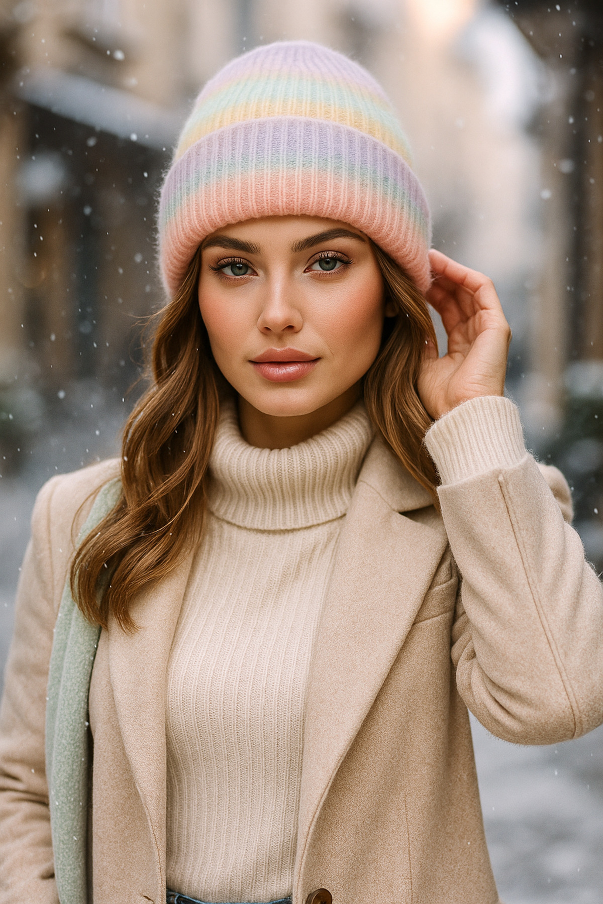 100% Wool Beanie with Pastel Gradient Pattern - Blue/purple Ideal Beanie for Stylish and Warm Daily Use1132-1