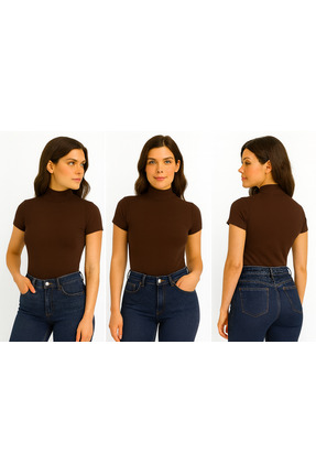 ingegno Body Yarım Balıkçı Yaka Kısa Kol Örme Kumaş Viskon body kadın