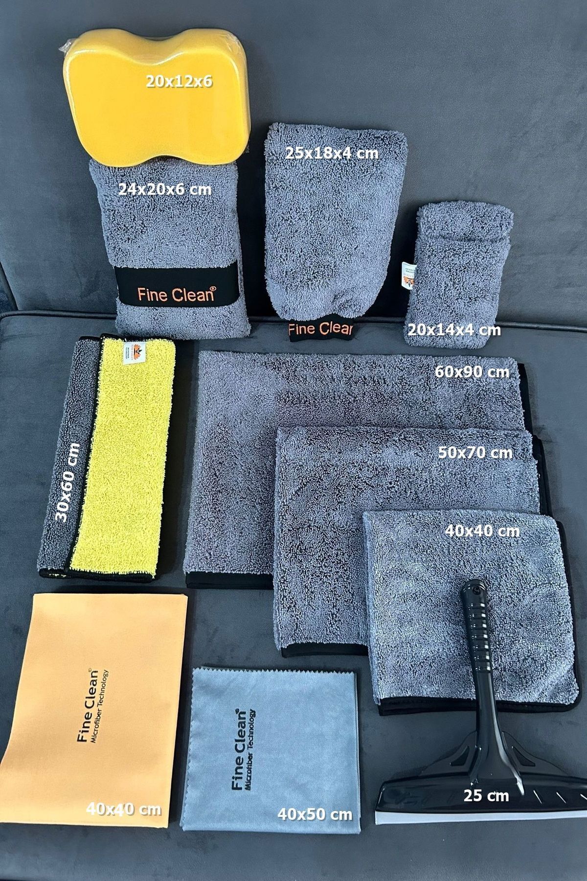 Fine Clean ( 11 Parça ) Full Set Mikrofiber Oto Yıkama Temizleme Araç Kurulama Bez , Eldiven Sünger Araba Seti