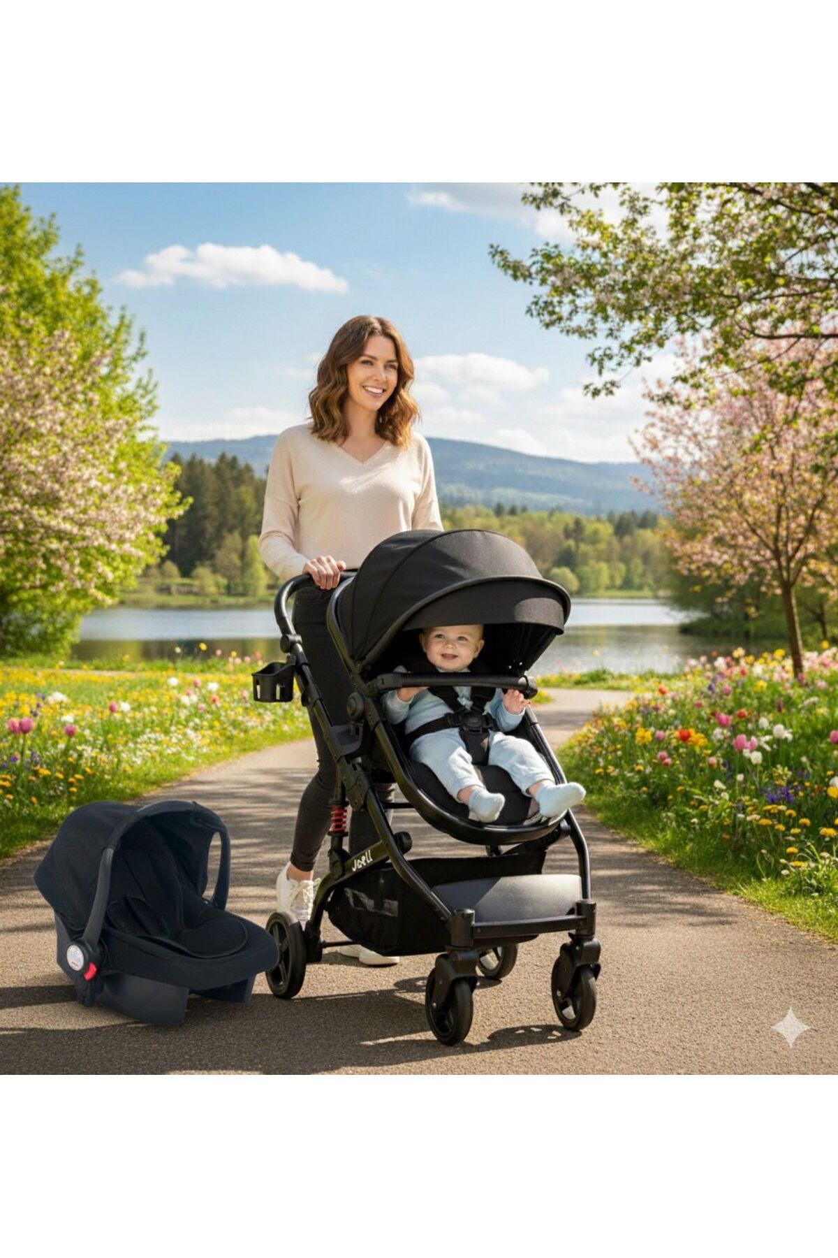 Mamma MARKA JOELL TRV 6 in 1 Yeni Nesil Mama Tablalı Çift Yönlü Amortisörlü Travel Sistem Bebek Arabası fotoğrafı 4 (önizleme)