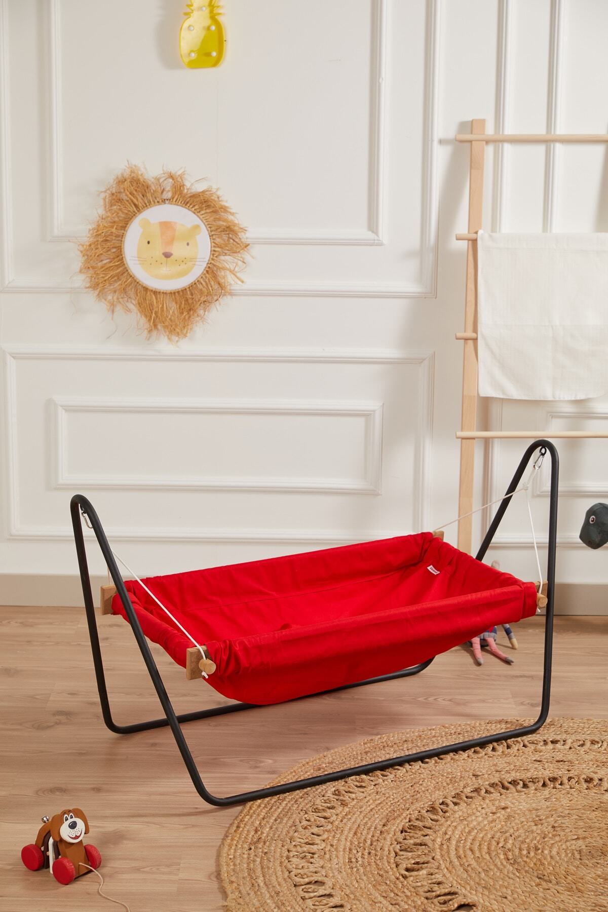 Svava Ahşap Bebek Hamak Beşik Portatif Hamak Beşik (Kırmızı) fotoğrafı 2 (önizleme)