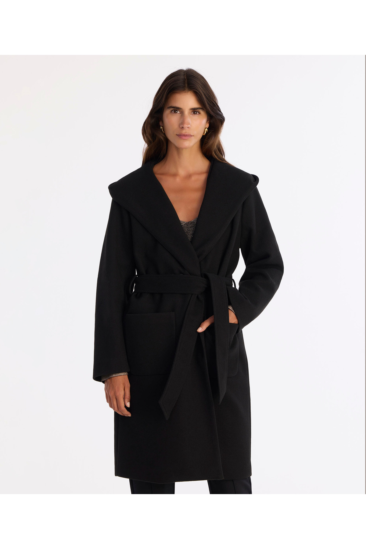 Yargıcı  Kapüşonlu Ve Kemerli Uzun Palto - Görsel 3